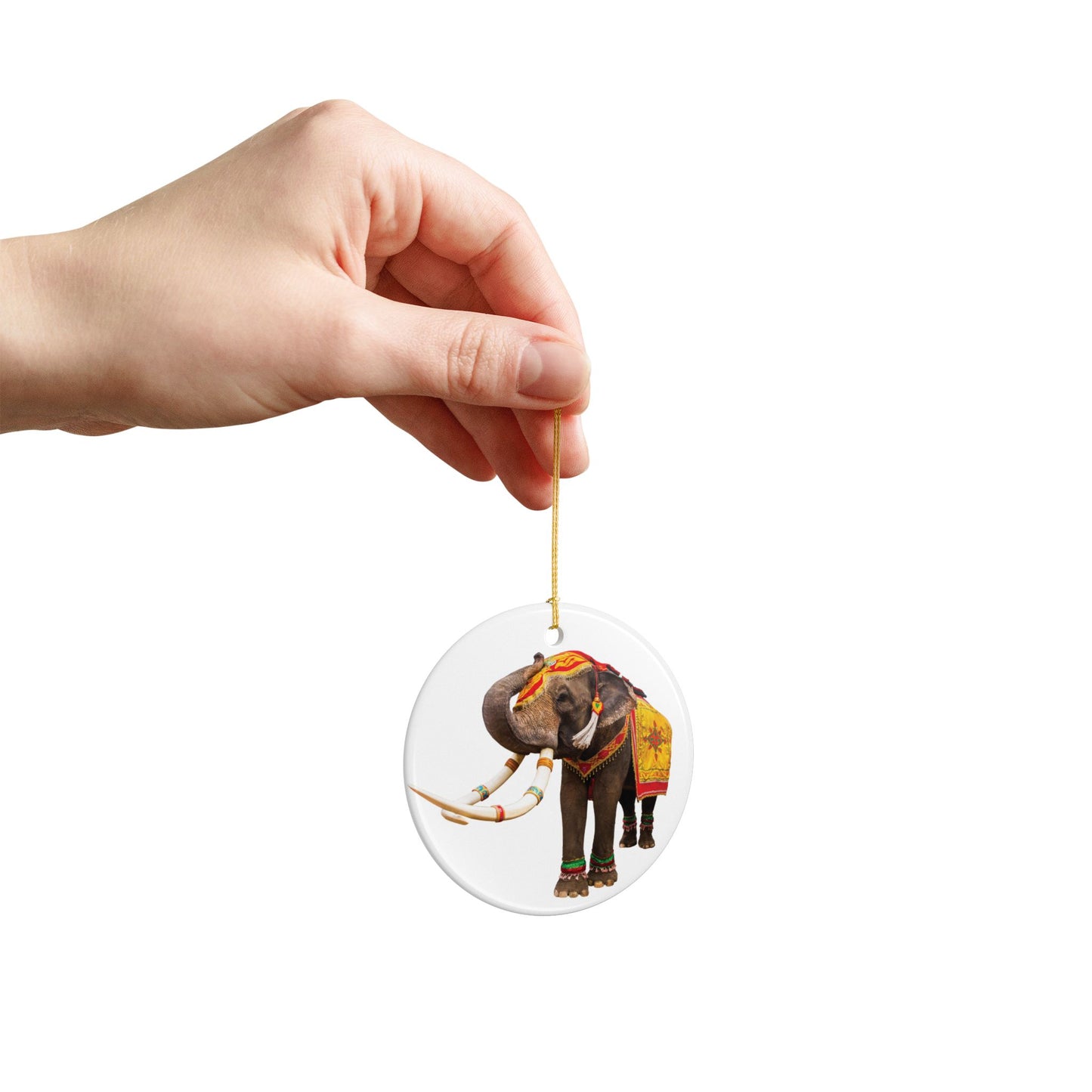 Elephant Ceramic Christmas Ornament Indian Elephant Holiday Decoration (2-Side Print)