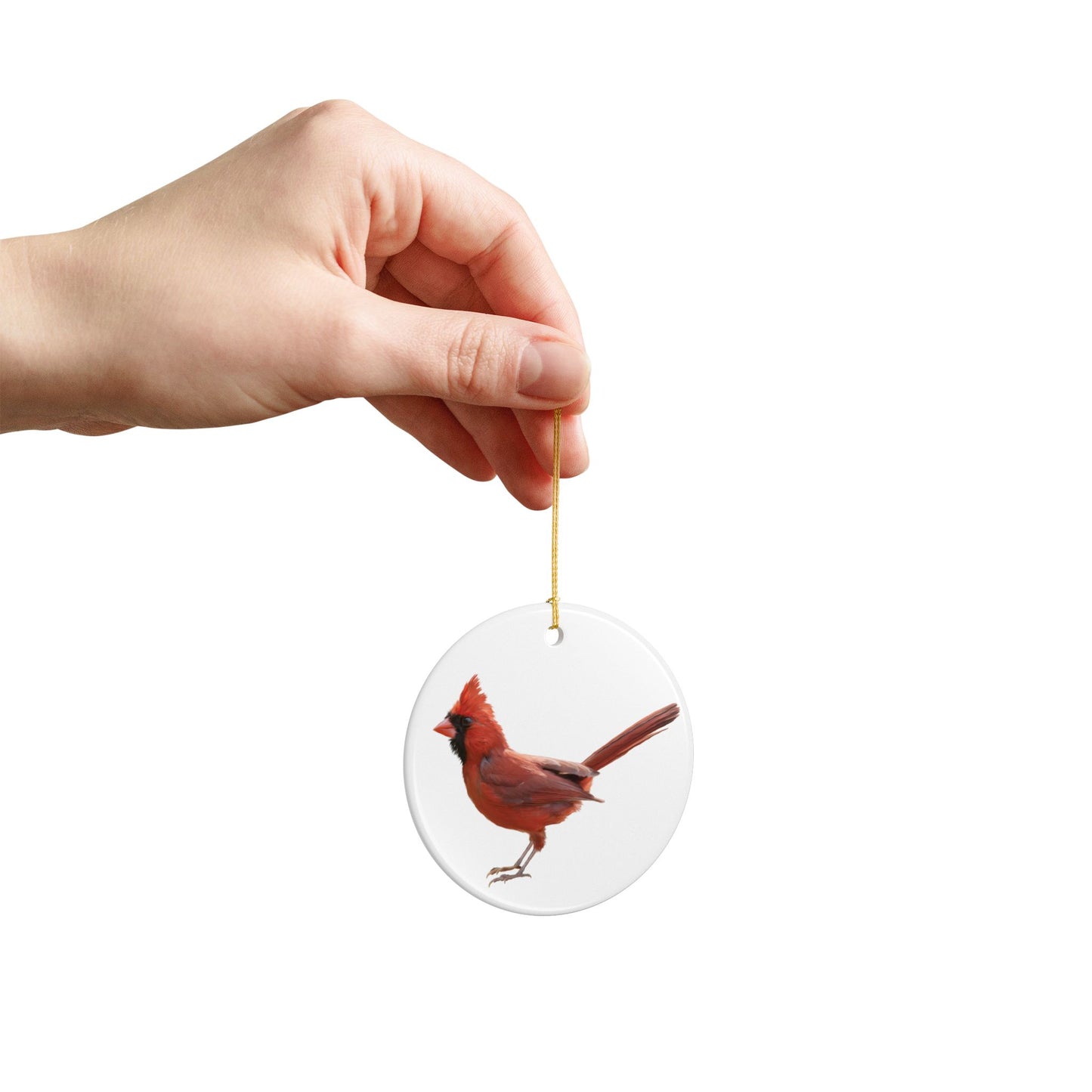 Cardinal Ceramic Christmas Ornament Red Bird Holiday Decoration (2-Side Print)
