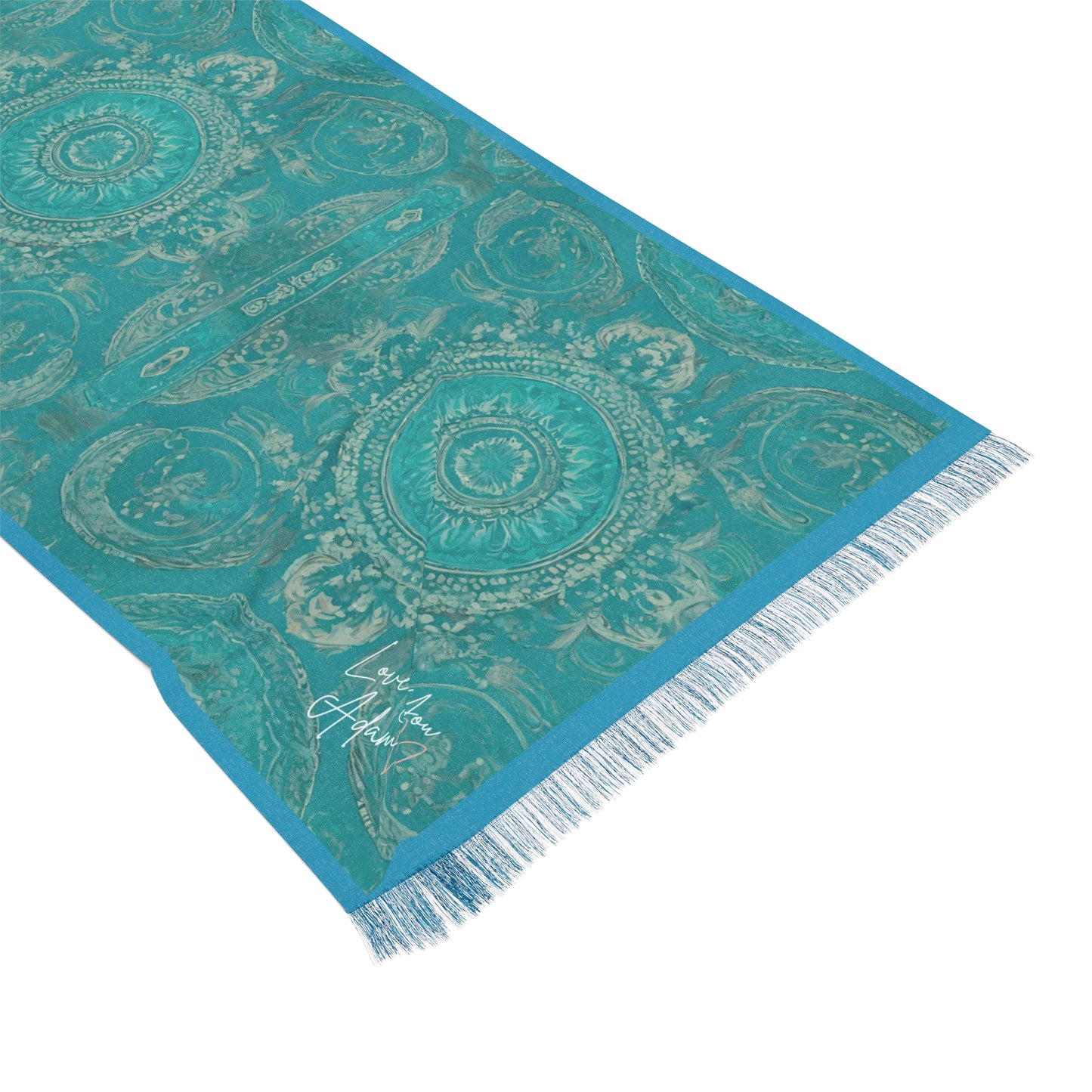 Teal Scarf and Wrap Boho Medallion Abstract Design for Healing and Rejuvenation