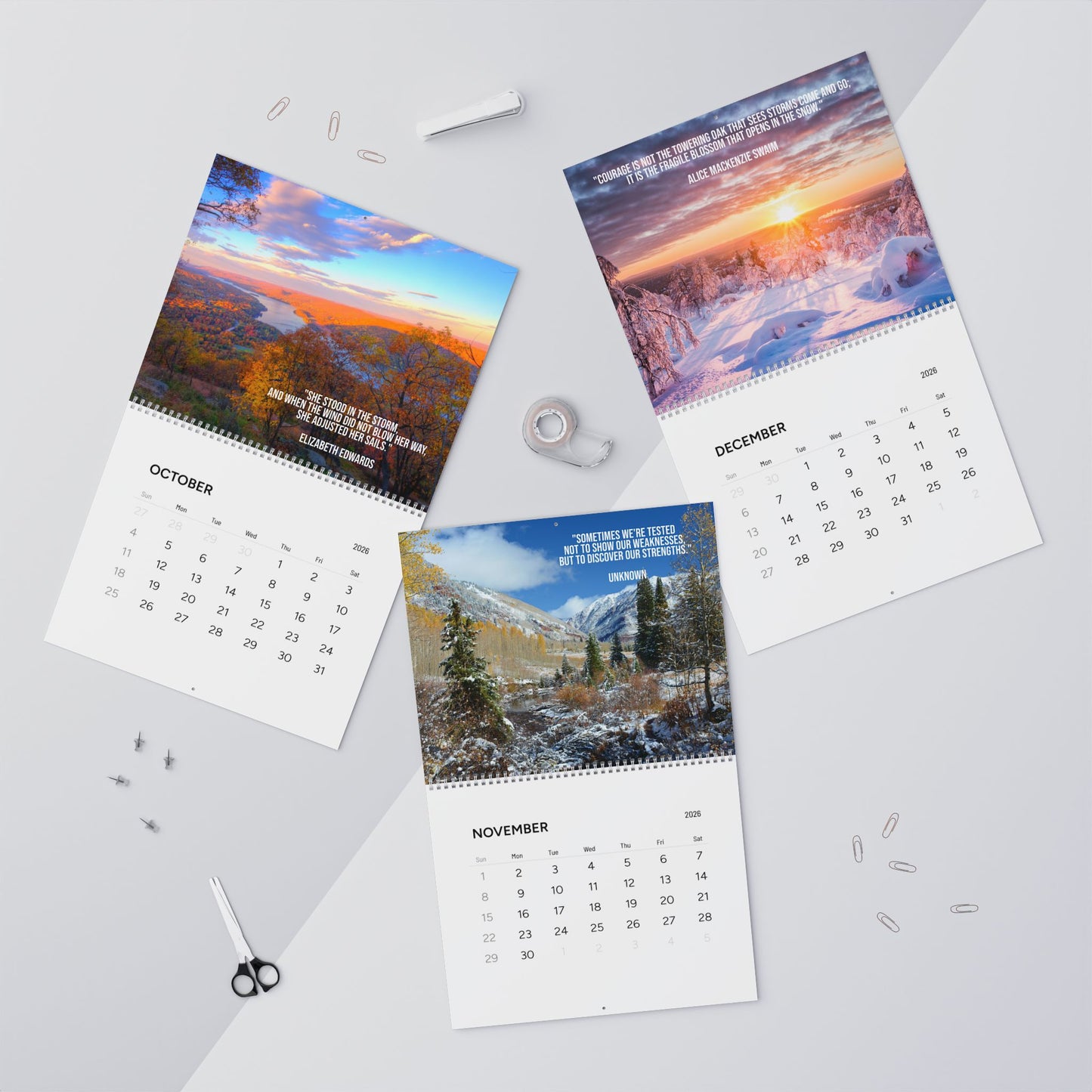 Inspirational Nature Wall Calendar 2026 — Scenic Quotes Monthly Calendar
