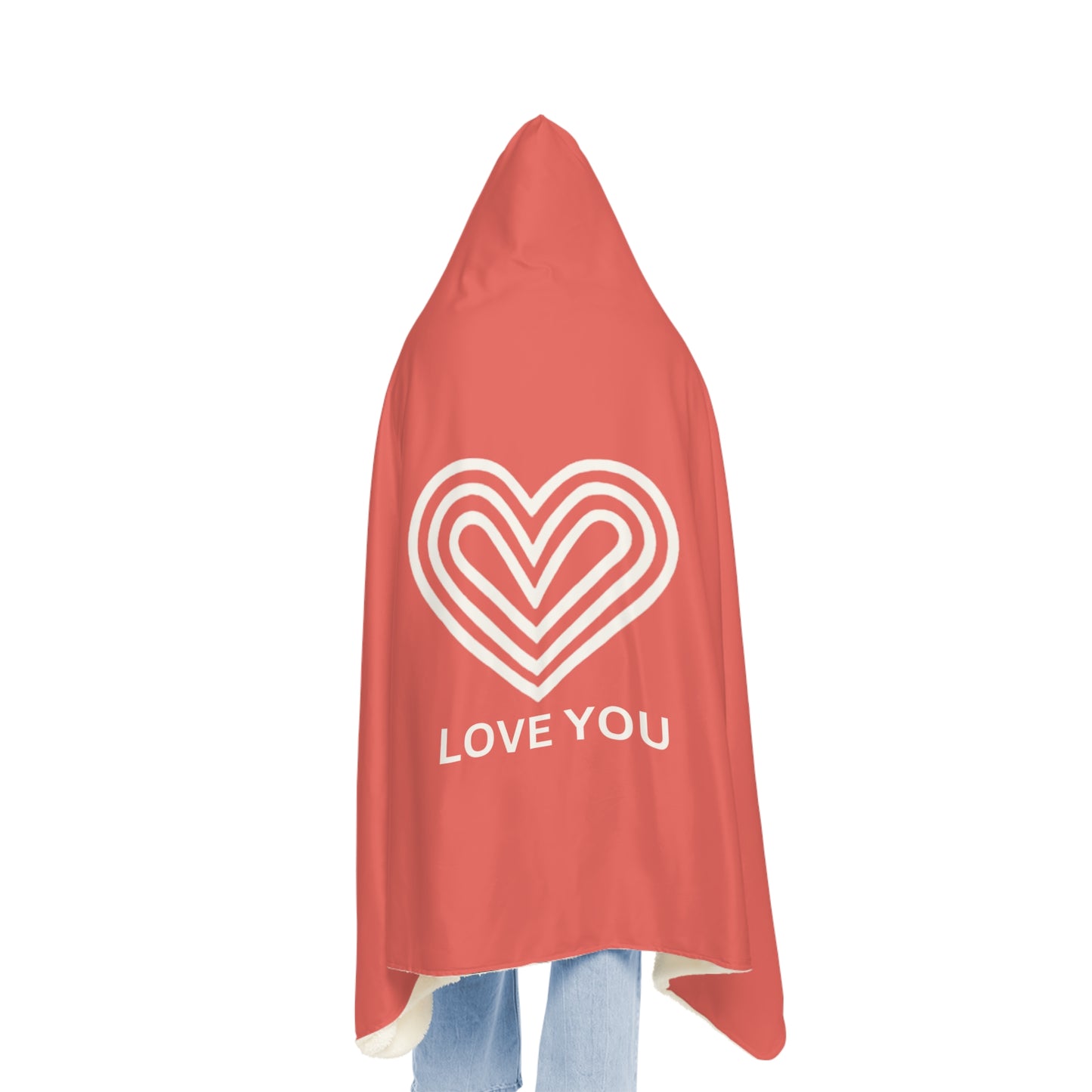 Love You Heart Hooded Blanket – Cozy Coral Snuggle Blanket for Christmas, Valentine's & Gift Giving