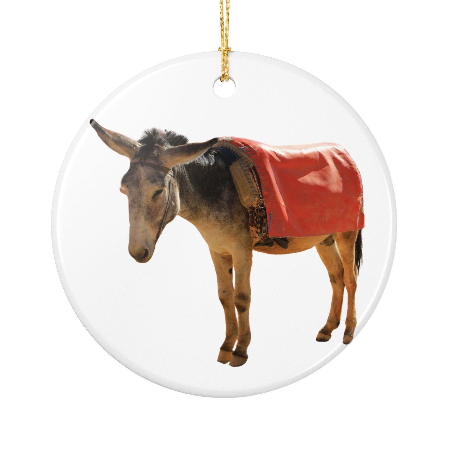 Donkey Ceramic Christmas Ornament Rustic Farm Animal Holiday Decoration (2-Side Print)