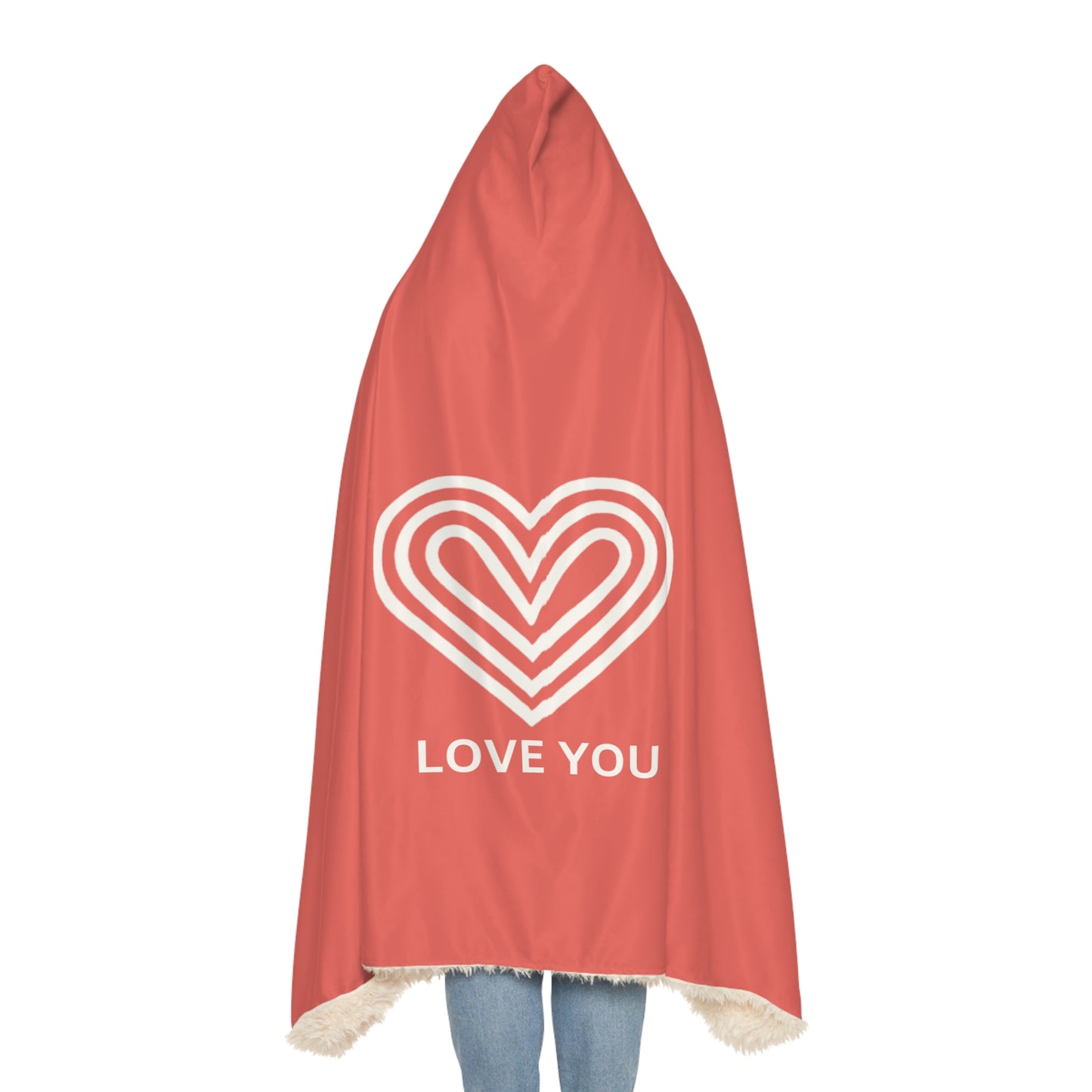 Love You Heart Hooded Blanket – Cozy Coral Snuggle Blanket for Christmas, Valentine's & Gift Giving