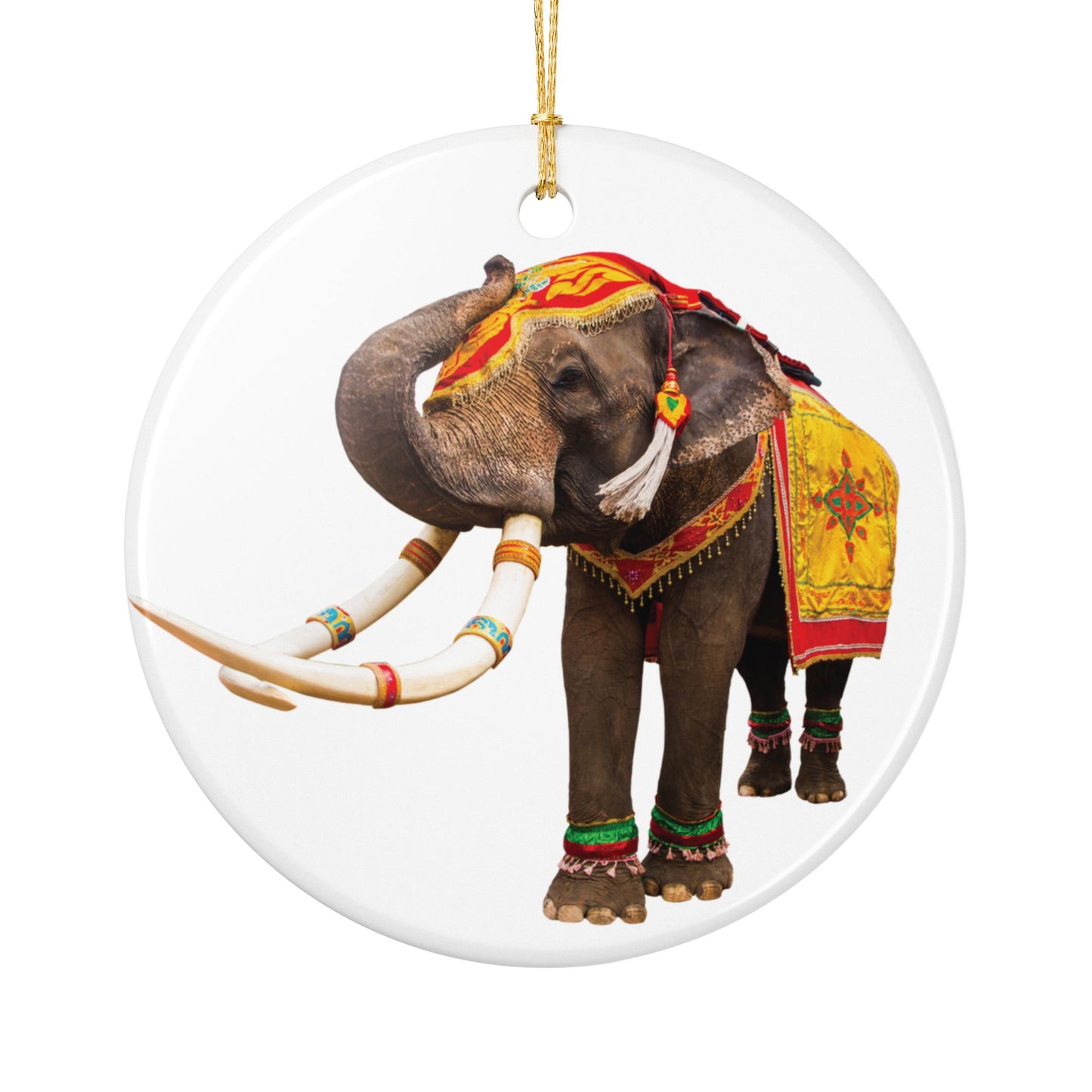 Elephant Ceramic Christmas Ornament Indian Elephant Holiday Decoration (2-Side Print)