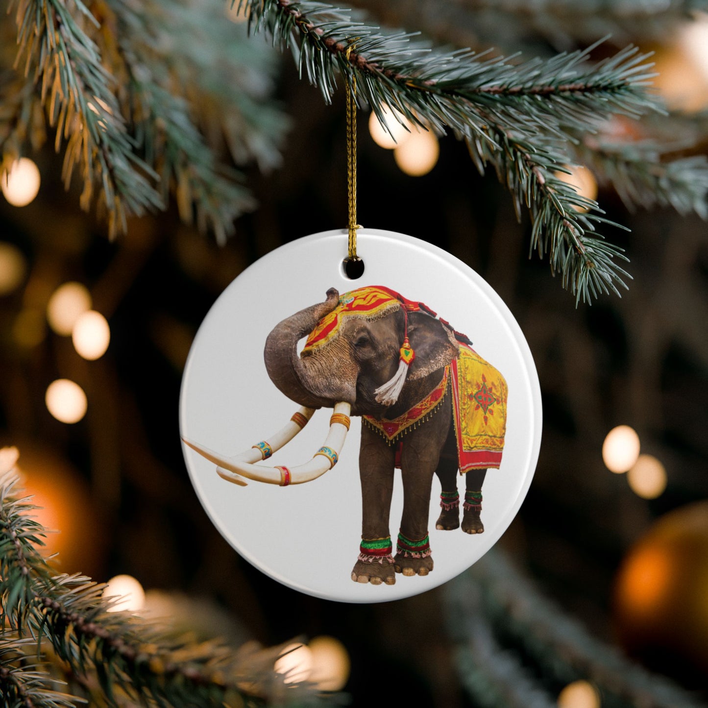 Elephant Ceramic Christmas Ornament Indian Elephant Holiday Decoration (2-Side Print)