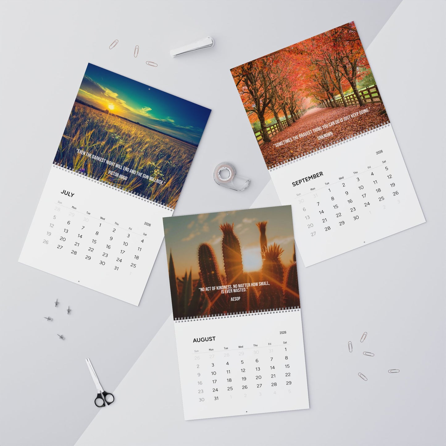 Inspirational Nature Wall Calendar 2026 — Scenic Quotes Monthly Calendar