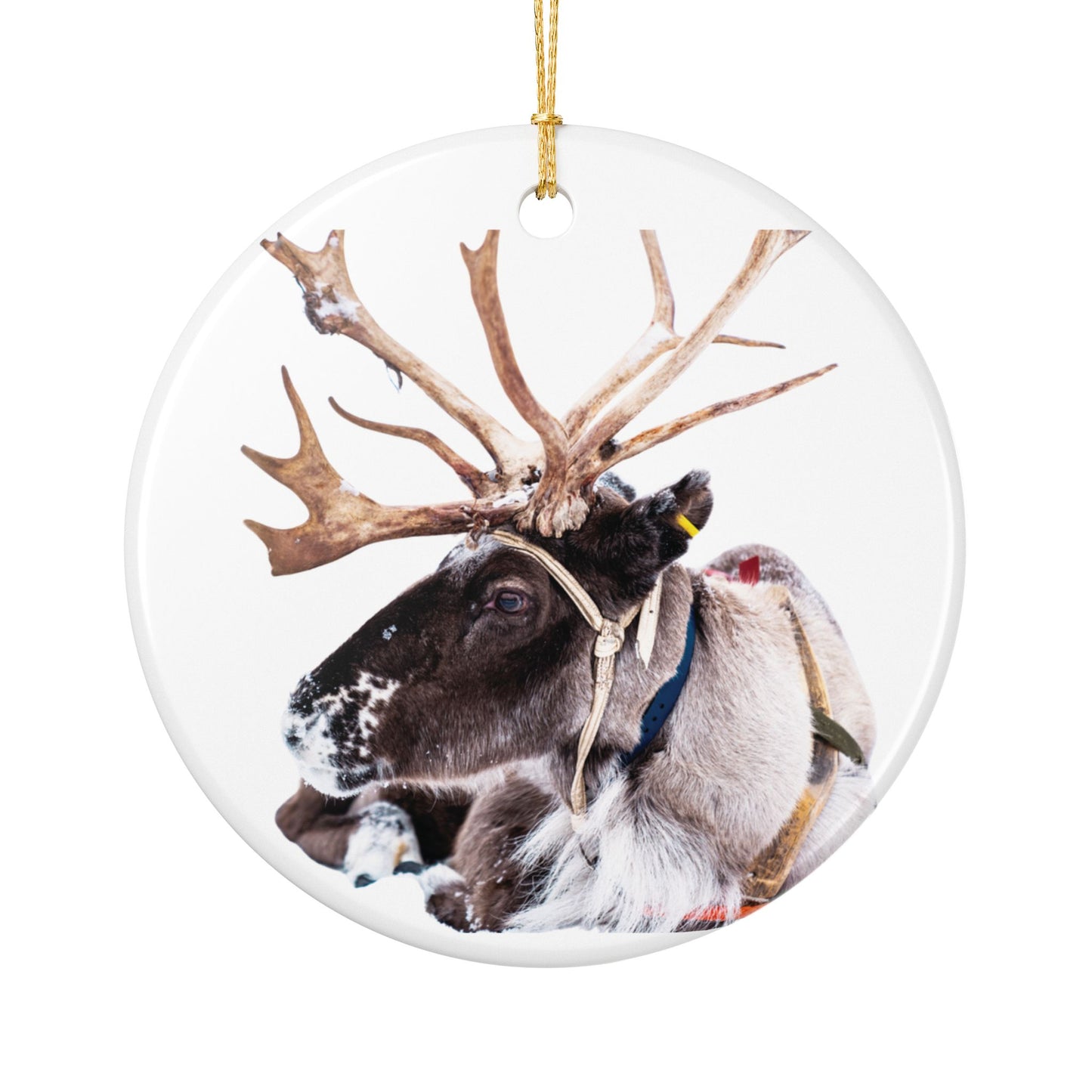 Reindeer Ceramic Christmas Ornament Rustic Holiday Decoration (2-Side Print)