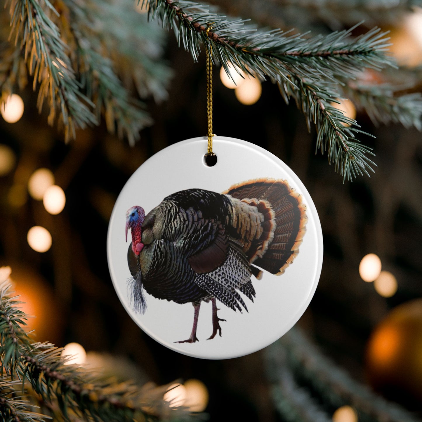 Wild Turkey Ceramic Christmas Ornament Thanksgiving Holiday Décor (2-Side Print)
