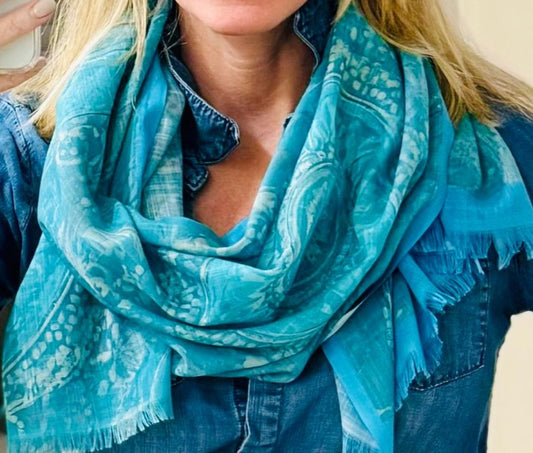 Teal Scarf and Wrap Boho Medallion Abstract Design for Healing and Rejuvenation