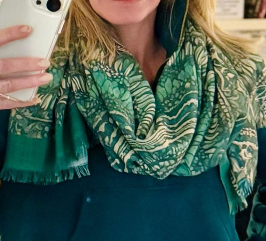 Green Scarf and Wrap Boho Medallion Abstract Design for Health, Harmony and Renewal