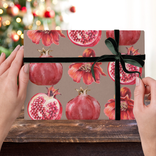 Wrapping Paper Holiday Harvest 30x180 Inch Holiday Christmas Pomegranate Design
