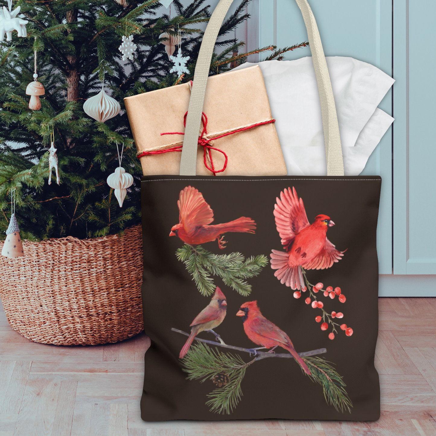 Holiday Christmas Cardinal Gift and Tote Bag