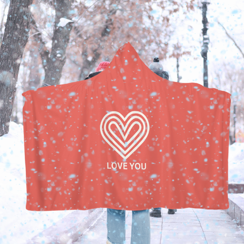 Love You Heart Hooded Blanket – Cozy Coral Snuggle Blanket for Christmas, Valentine's & Gift Giving