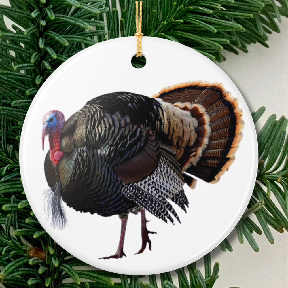 Wild Turkey Ceramic Christmas Ornament Thanksgiving Holiday Décor (2-Side Print)