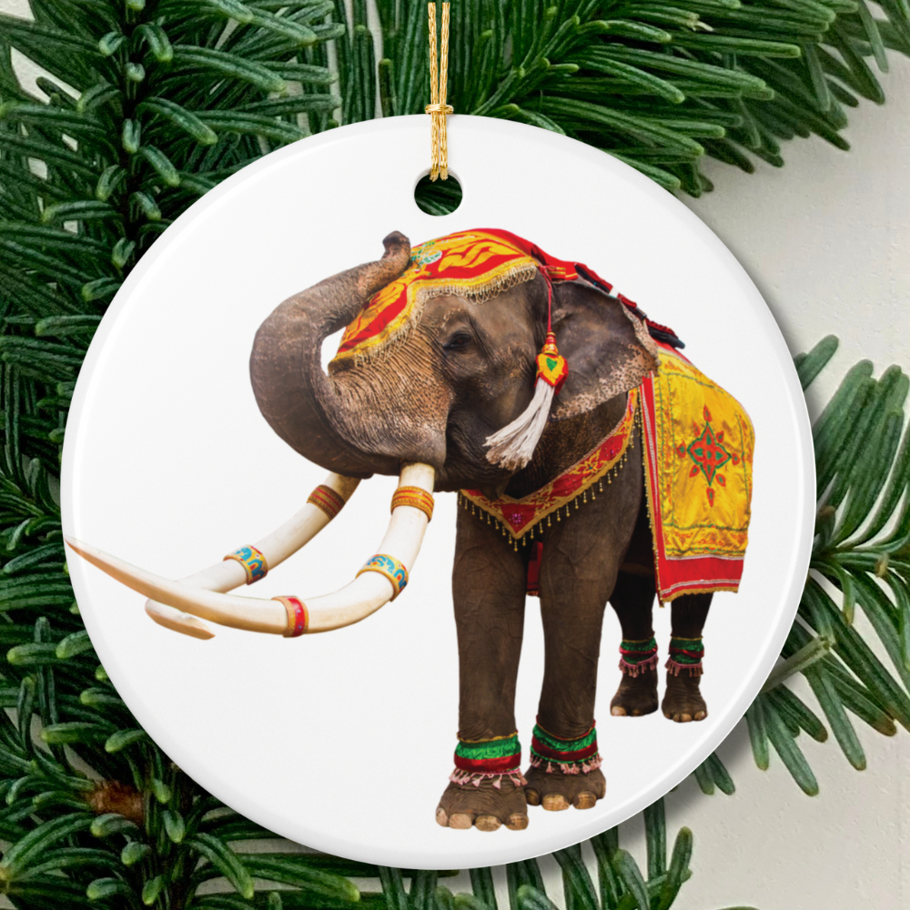 Elephant Ceramic Christmas Ornament Indian Elephant Holiday Decoration (2-Side Print)