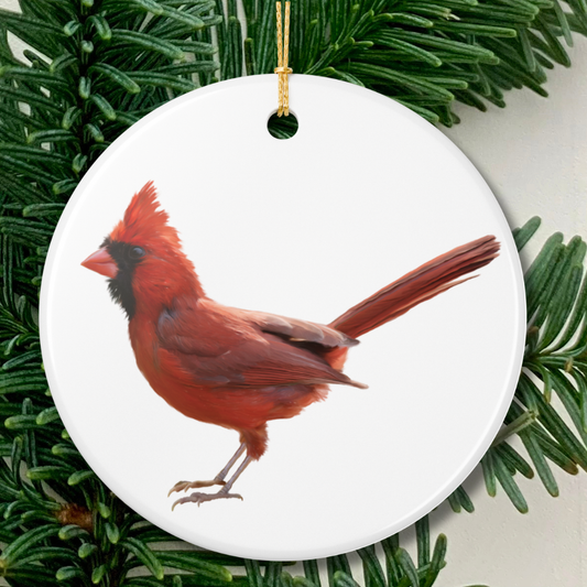 Cardinal Ceramic Christmas Ornament Red Bird Holiday Decoration (2-Side Print)