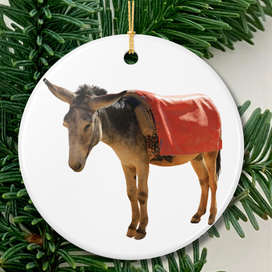Donkey Ceramic Christmas Ornament Rustic Farm Animal Holiday Decoration (2-Side Print)