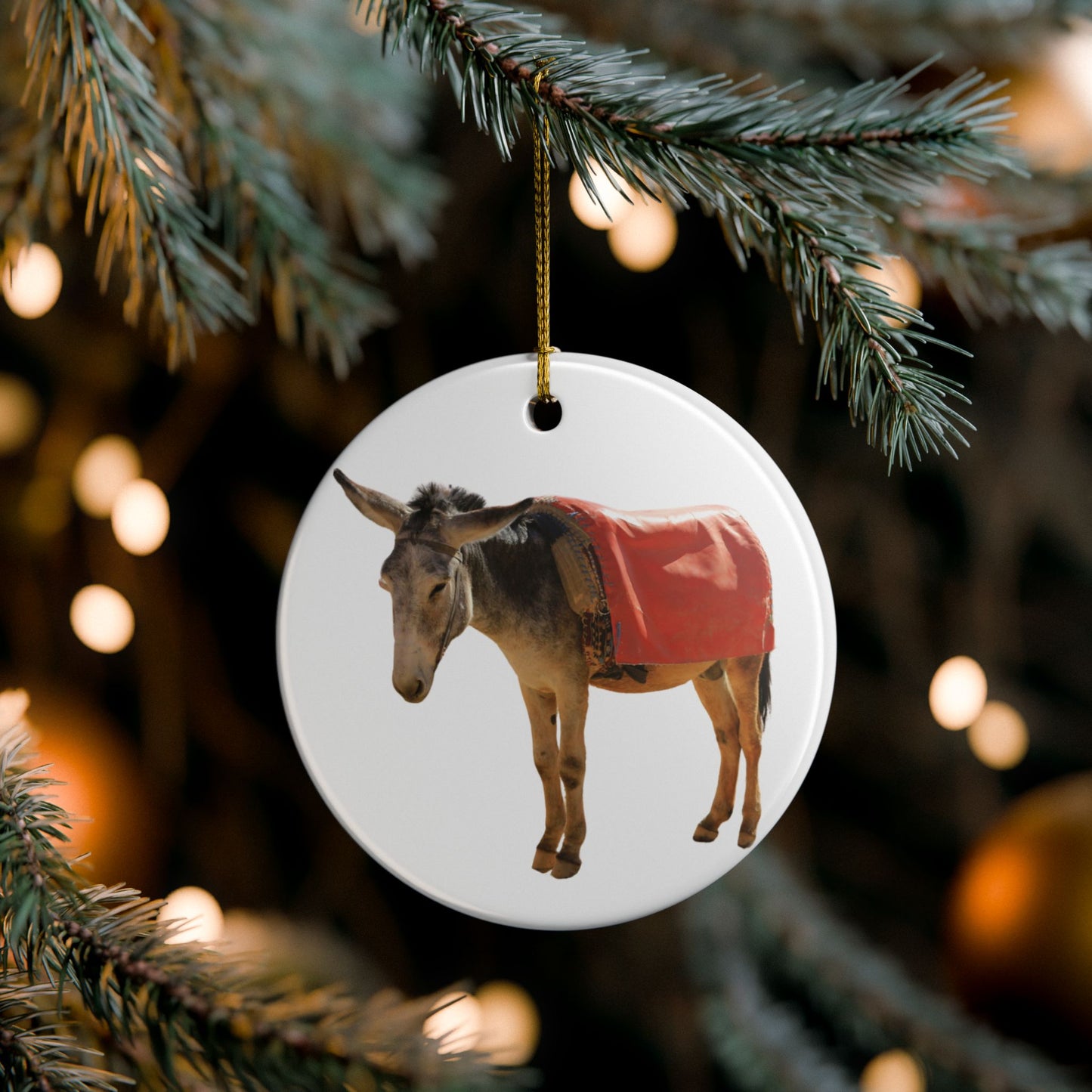 Donkey Ceramic Christmas Ornament Rustic Farm Animal Holiday Decoration (2-Side Print)