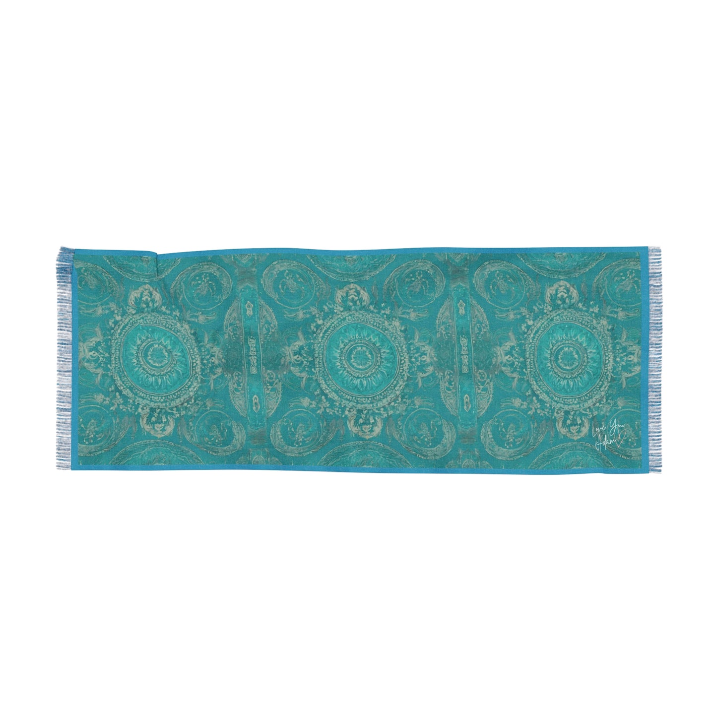 Teal Scarf and Wrap Boho Medallion Abstract Design for Healing and Rejuvenation