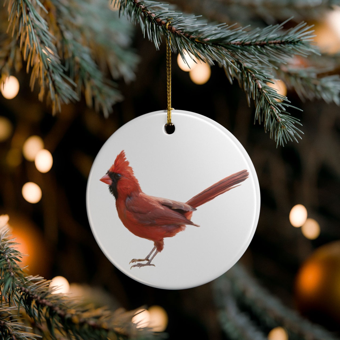 Cardinal Ceramic Christmas Ornament Red Bird Holiday Decoration (2-Side Print)