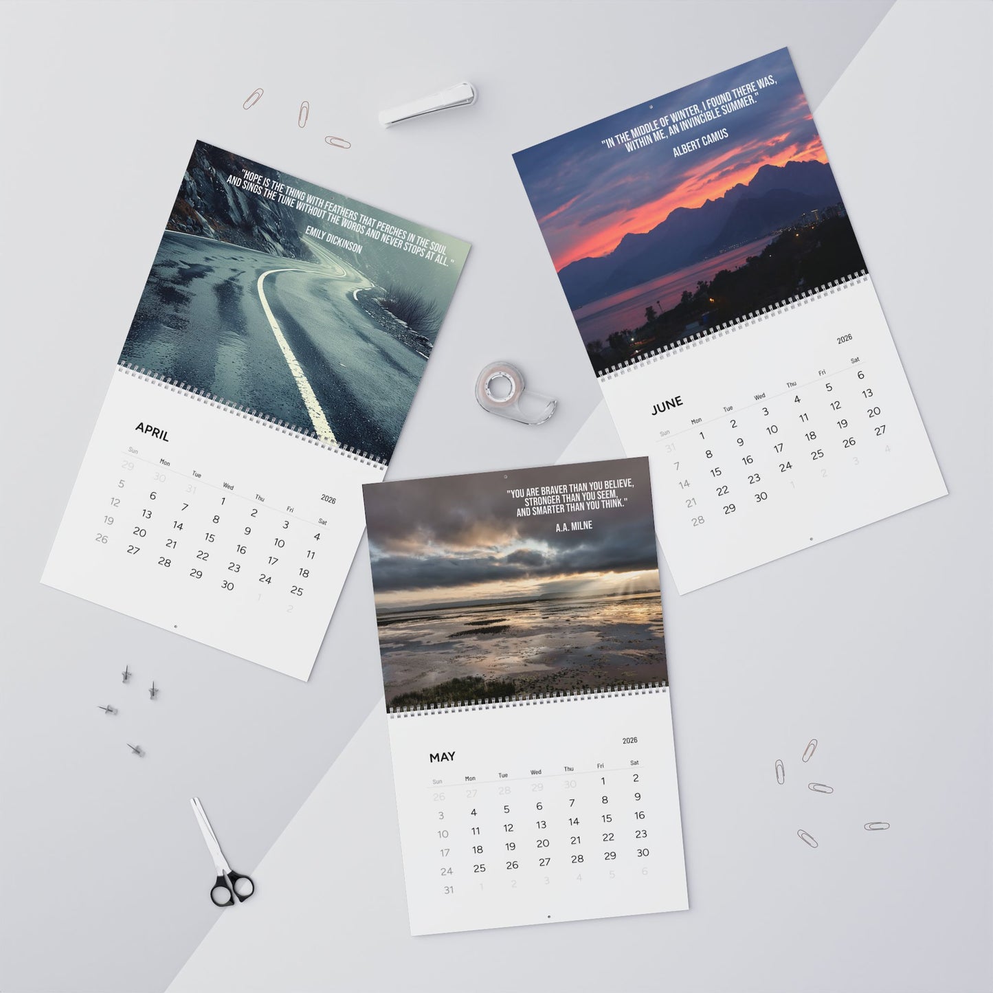 Inspirational Nature Wall Calendar 2026 — Scenic Quotes Monthly Calendar